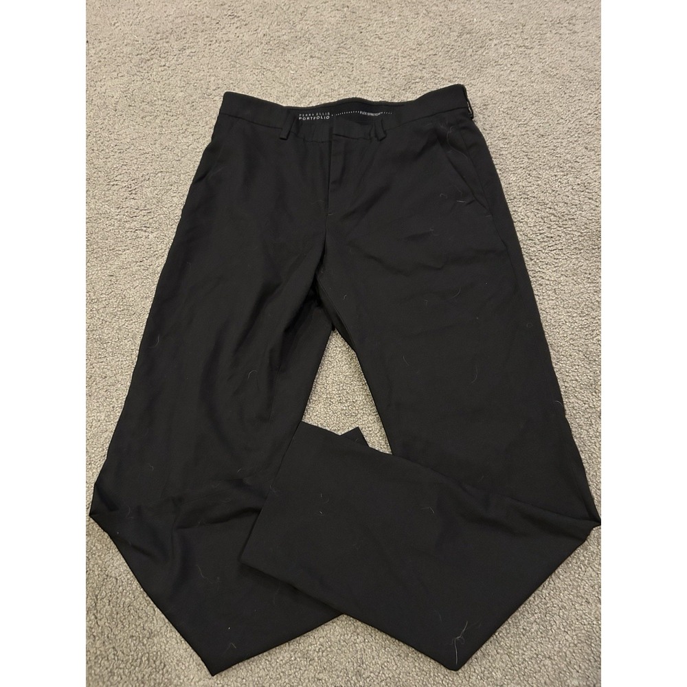 Perry Ellis Portfolio Dress Pants Men's 30x30 Black Flat Front Polyester